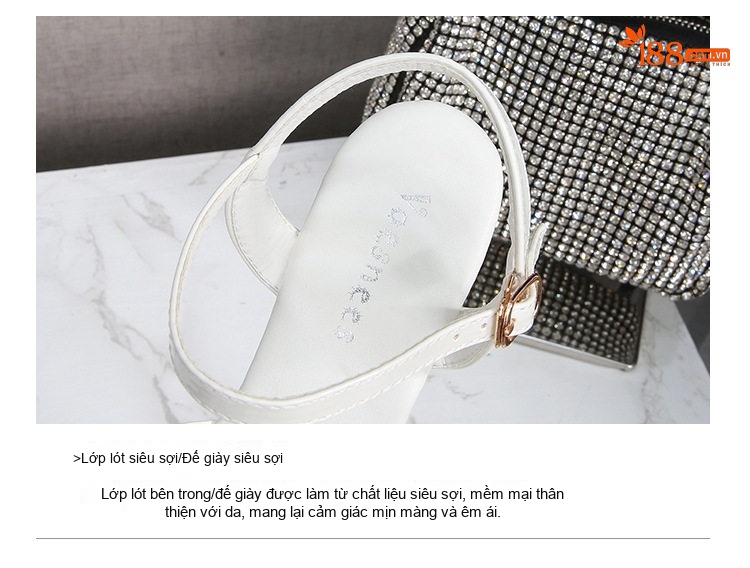 Giày Sandal Cao Gót Nữ Quai Trong Suốt Đính Đá Gót Cao 26cm Màu Đen, Đỏ, Trắng chi tiết 7