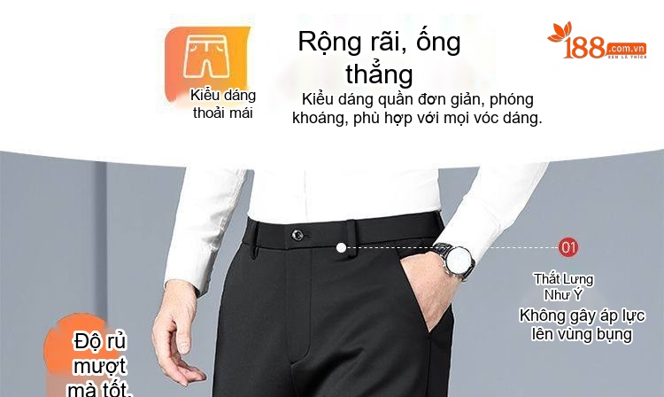 Quần Tây Nam Ống Đứng Mùa Thu Đông Chất Liệu Lông Cừu, Tơ Tằm Thoải Mái Co Giãn Màu Đen, Xám, Xanh Navy chi tiết 7