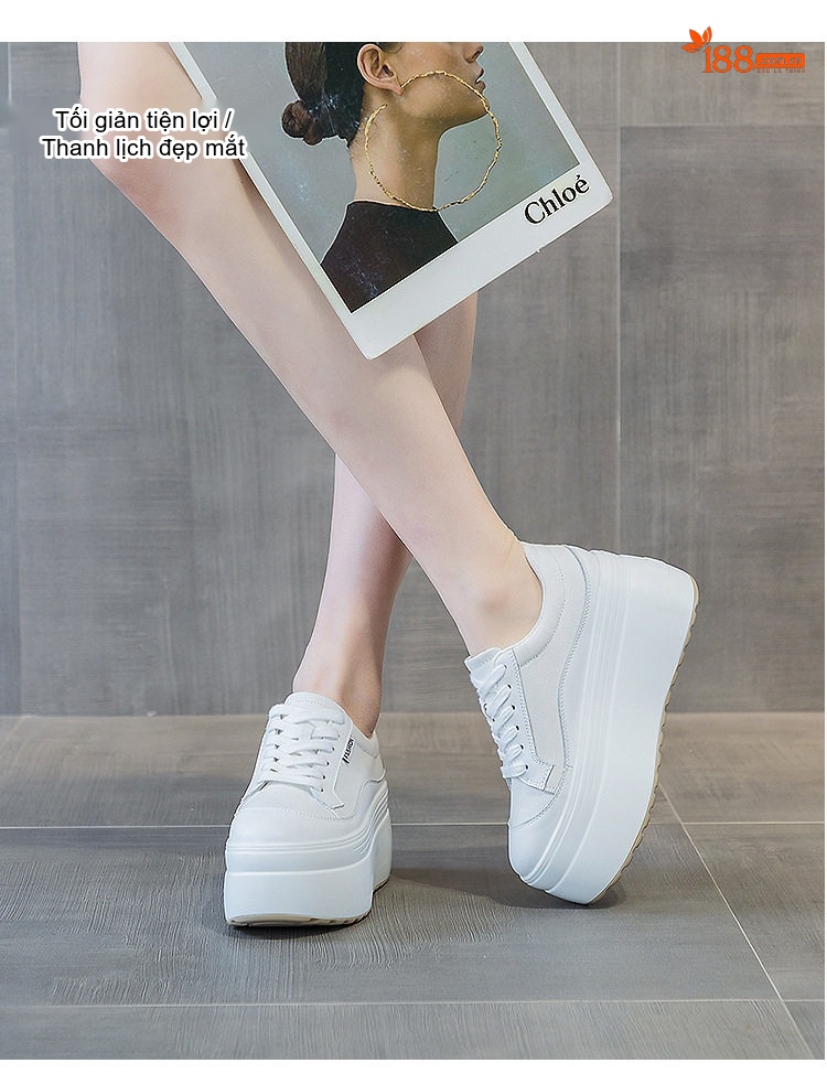 Giày Sneaker Nữ Vải Dệt Đế Dày Chiều Cao Đế Khoảng 8cm Màu Hồng, Trắng, Xám chi tiết 13