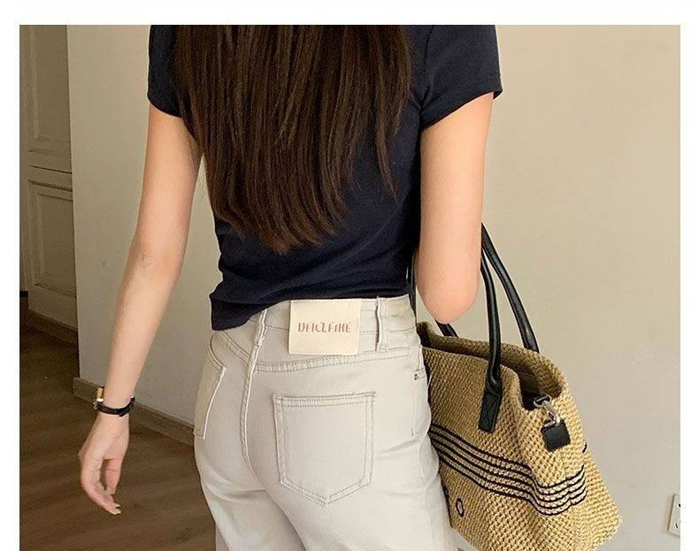 Quần Jean Nữ Ống Loe Rộng Lưng Cao Dáng Suông Màu Trắng Kem chi tiết 19