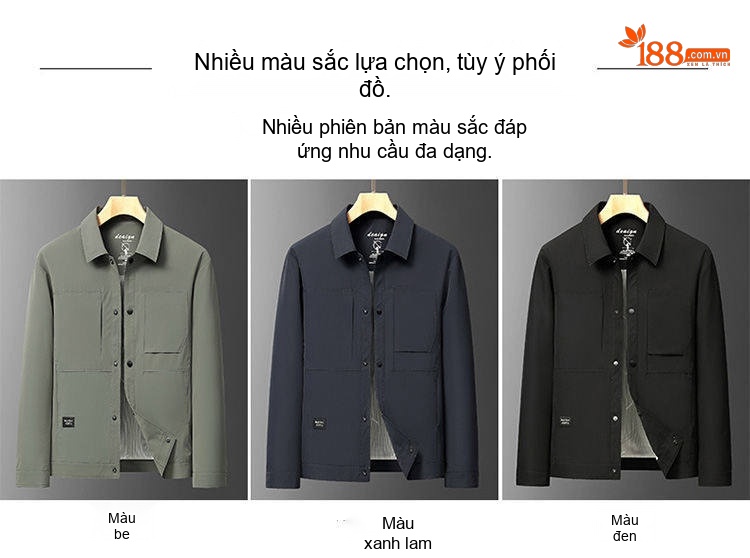 Áo Khoác Nam Cổ Bẻ Dáng Suông Màu Đen, Xanh Navy, Xanh Rêu chi tiết 8