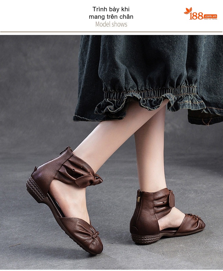 Dép Sandal Nữ Hở Mũi Quai Cổ Chân Da Mềm Đế Cao 3cm - 4cm Màu Đen, Nâu chi tiết 7