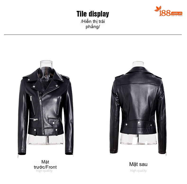 Áo Khoác Da Cừu Nữ Dáng Ôm Ngắn Phong Cách Moto Màu Trắng, Đỏ chi tiết 15