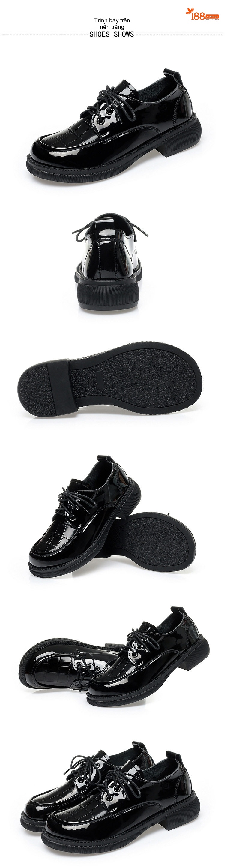 Giày Oxford Nữ Da Bóng Buộc Dây Phong Cách Anh Quốc Chiều Cao Đế Khoảng 4cm Màu Đen chi tiết 9