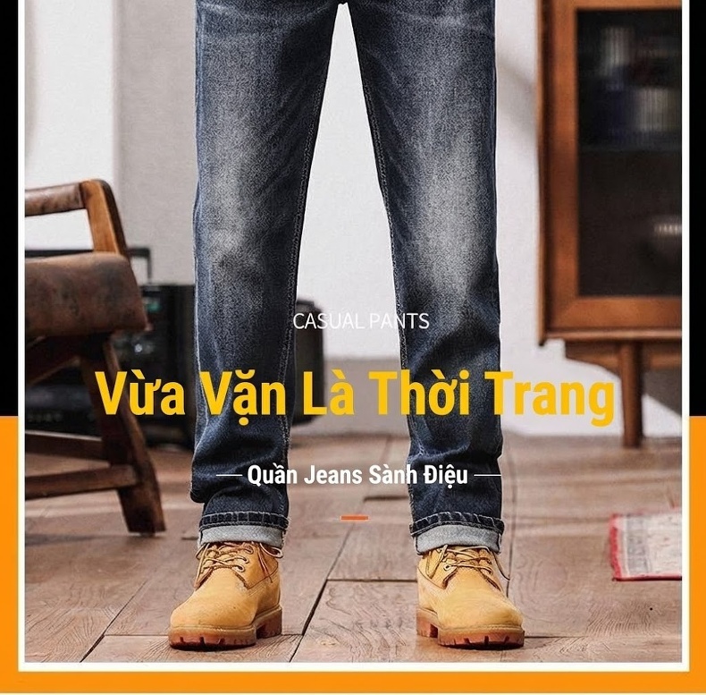 Quần Jean Nam Ống Đứng Co Giãn Cao Cấp Phong Cách Châu Âu Màu Xanh Đen chi tiết 2