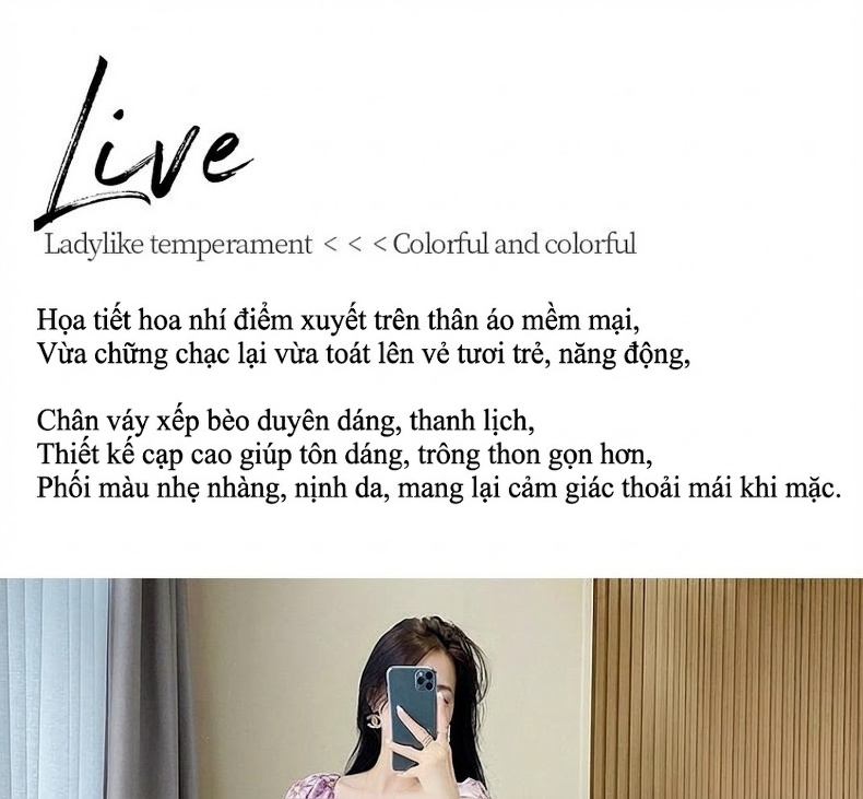 Váy liền thân Nữ Hoa Nhí Bèo Nhún Dáng Dài Xẻ Tà Chất Liệu Voan Màu Tím chi tiết 5