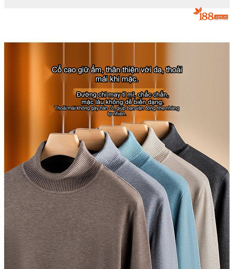 Áo Len Cổ Lọ Nam Dệt Kim Giữ Ấm Dày Dặn Màu Xanh Lam, Xanh Navy, Đỏ Rượu Vang, Kem... chi tiết 7