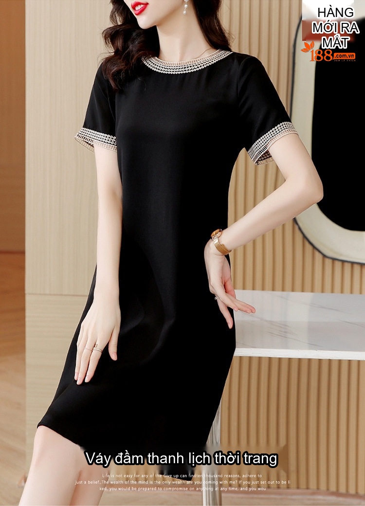 Váy Suông Nữ Lụa Tằm Tơ Tay Ngắn Dáng Rộng Màu Đen chi tiết 1