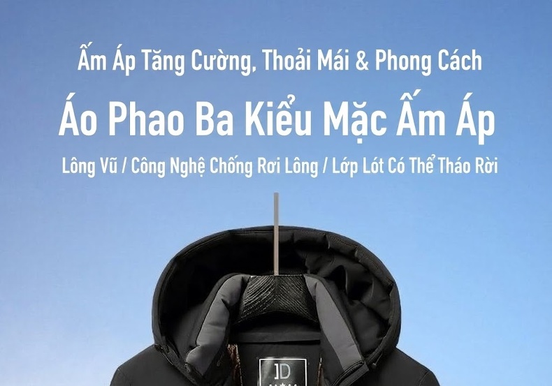 Áo Khoác Phao Nam Dày Dặn 3 Trong 1 Có Mũ Trùm Đầu Chống Gió Giữ Ấm Màu Đen chi tiết 1