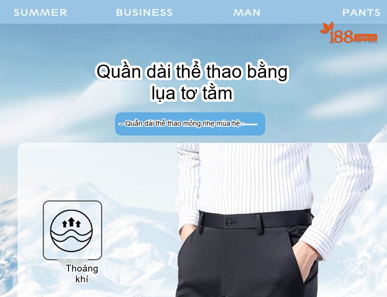 Quần Tây Nam Dáng Ôm Vừa Vặn Mỏng Thoáng Khí Màu Đen chi tiết 1