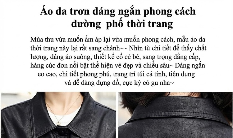 Áo Khoác Da Thật Nữ Kiểu Bomber Ngắn Màu Đen, Nâu chi tiết 3