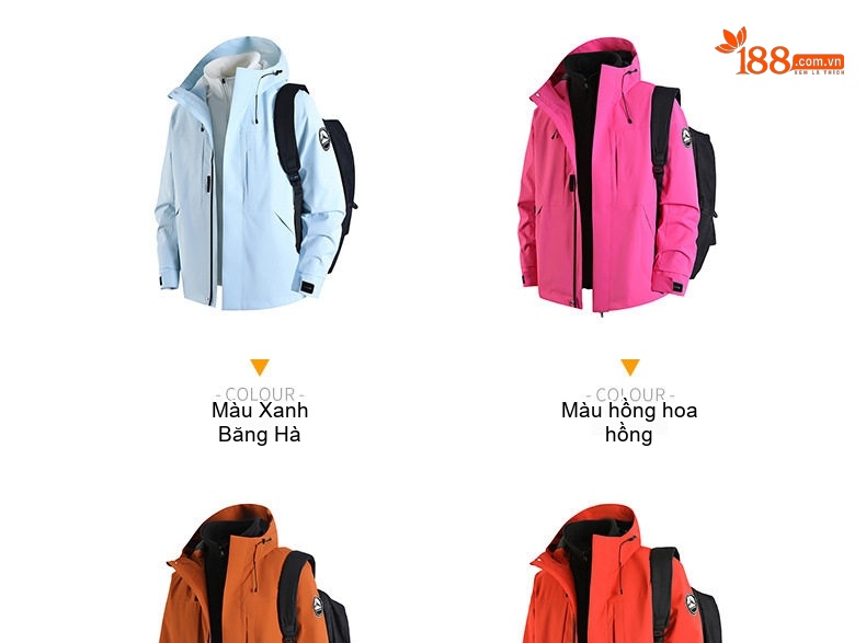 Áo Khoác Gió Nam Nữ Ba Trong Một Lót Lông Cừu Dày Dặn Có Thể Tháo Rời Màu Cam, Trắng, Xanh Dương, Tím... chi tiết 8