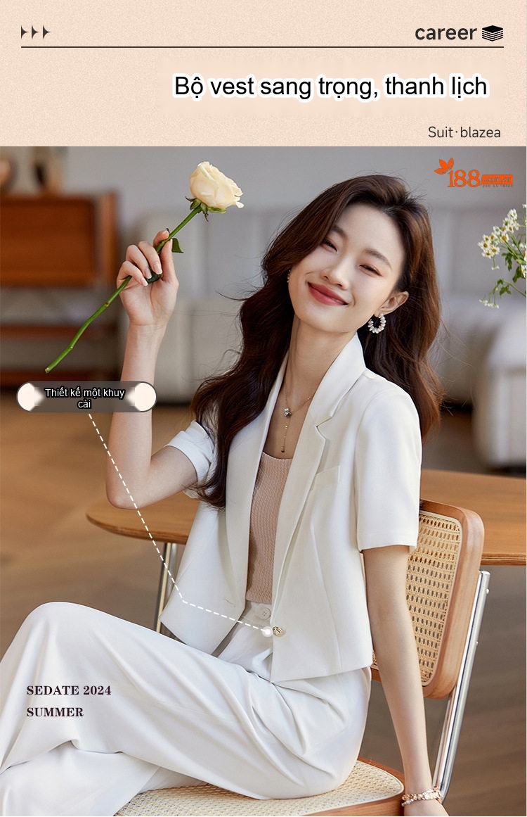 Áo Blazer Nữ Tay Ngắn Dáng Croptop Phong Cách Công Sở Màu Be, Đen, Trắng chi tiết 3