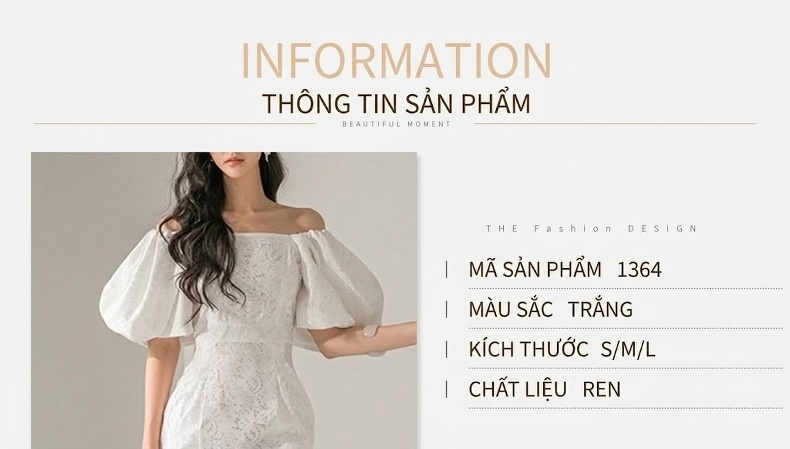 Váy Dài Nữ Hở Vai Tay Phồng Ren Eo Thun Kiểu Dáng Ôm Màu Trắng chi tiết 1