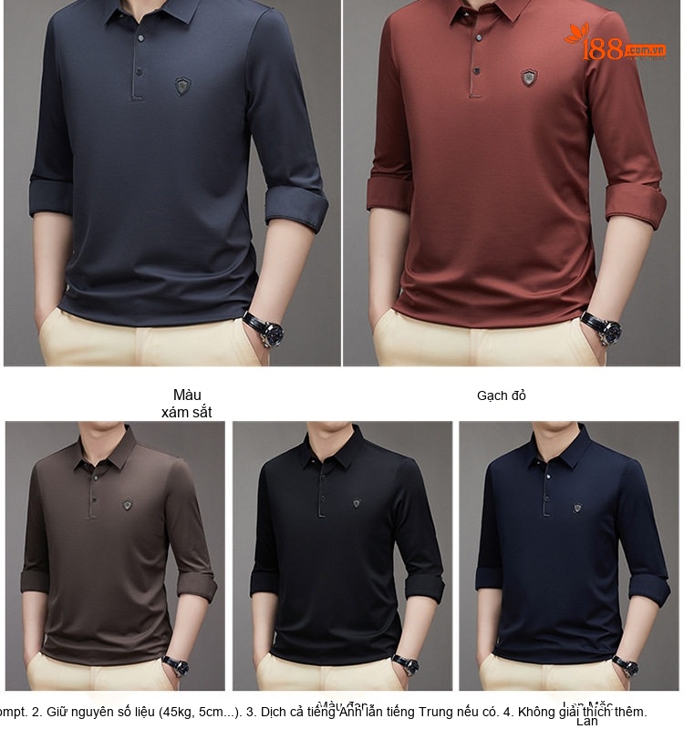 Áo Polo Nam Dài Tay Lông Cừu Mềm Mại Kiểu Dáng Business Màu Xanh Navy, Xám, Đỏ Gạch, Nâu... chi tiết 5