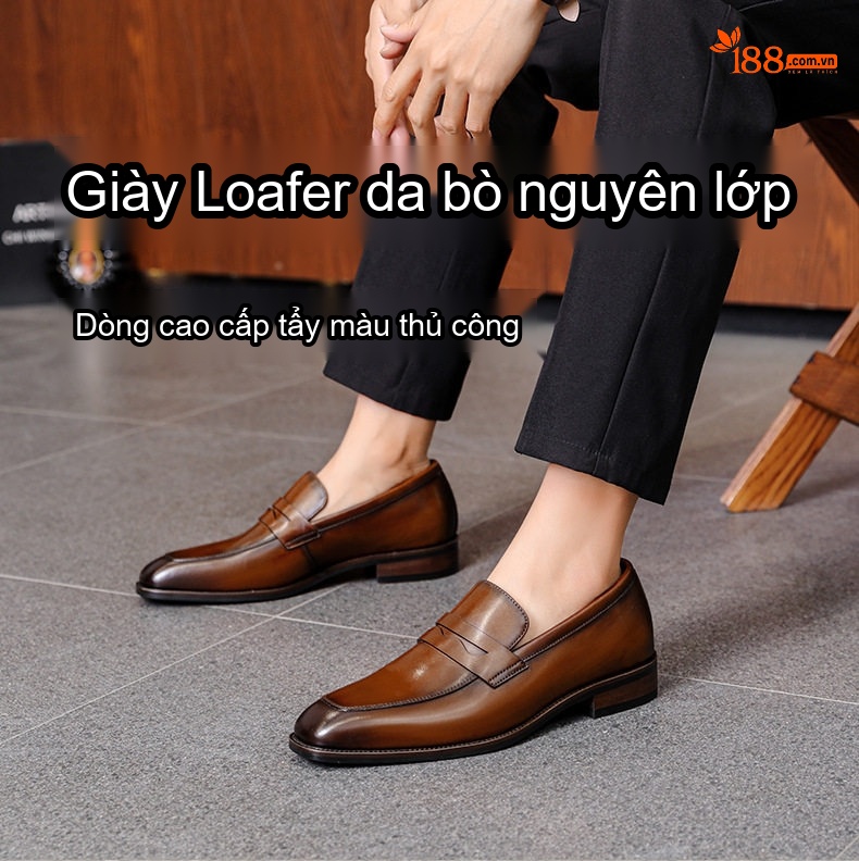 Giày Lười Nam Da Bò Công Sở Chiều Cao Đế Khoảng 2cm Màu Nâu chi tiết 1