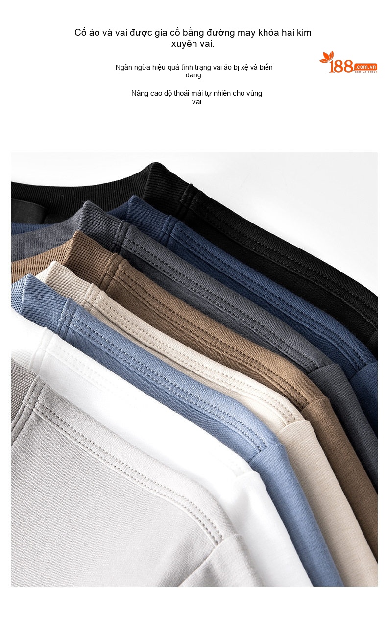 Áo Thun Dài Tay Nam Cotton Lụa Xử Lý Amoniac Màu Trắng, Kem, Nâu, Đen chi tiết 11