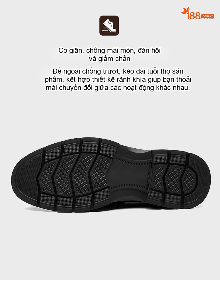 Giày Lười Nam Da Thật Chiều Cao Đế Khoảng 3cm Màu Đen chi tiết 6