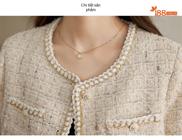 Áo Khoác Tiểu Thư Viền Ngọc Trai Thiết Kế Dáng Ngắn Thanh Lịch Màu Hồng, Kem chi tiết 30