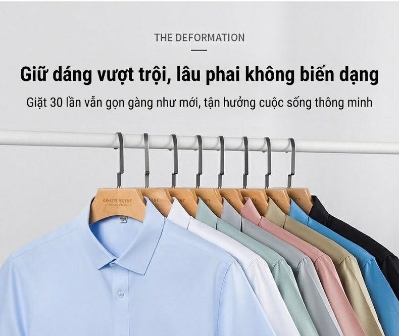 Áo Sơ Mi Nam Tay Ngắn Cotton Chống Nhăn Cao Cấp Màu Trắng, Xanh, Xám, Hồng chi tiết 16