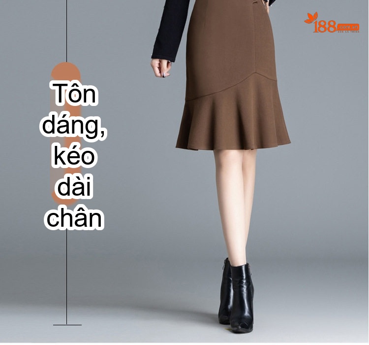 Chân Váy Ngắn Ôm Hông Đuôi Cá Vải Tuýt Lưng Cao Phong Cách Hàn Quốc Màu Đen, Nâu chi tiết 7