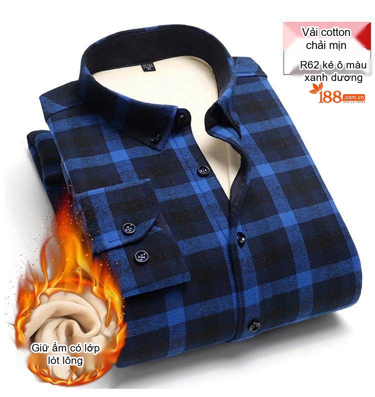 Áo Sơ Mi Nam Cotton Dài Tay Lót Lông Cổ Điển Chống Nhăn Màu Xanh Navy, Xám, Đỏ, Xanh Lá... chi tiết 14