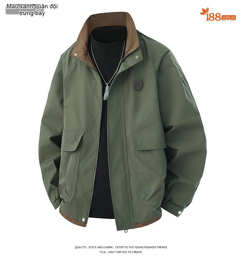 Áo Khoác Bomber Nam Cổ Trụ Phong Cách Công Sở Màu Be, Đen, Xanh chi tiết 13