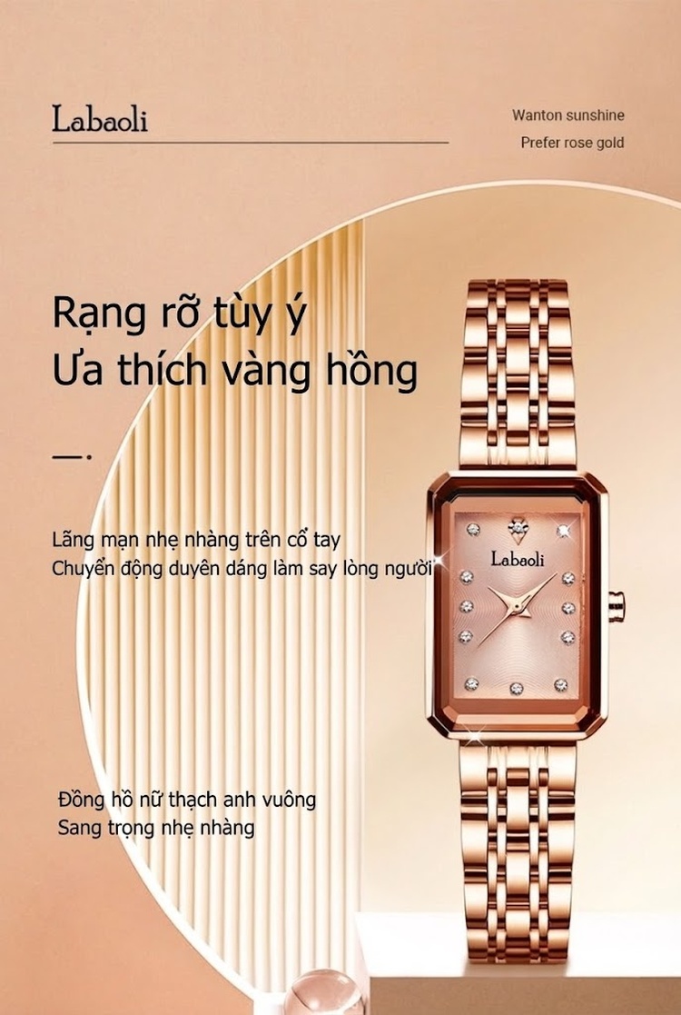 Đồng Hồ Nữ Labaoli Dây Kim Loại Màu Vàng Hồng Mặt Trắng, Xanh Dương, Nâu chi tiết 1
