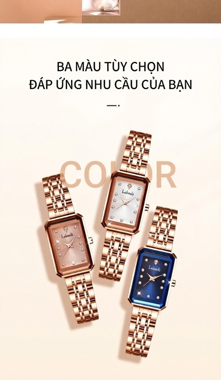 Đồng Hồ Nữ Labaoli Dây Kim Loại Màu Vàng Hồng Mặt Trắng, Xanh Dương, Nâu chi tiết 2
