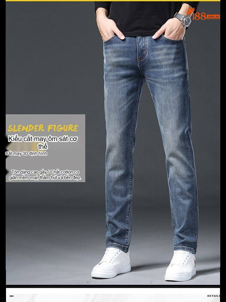 Quần Jean Nam Cotton In Họa Tiết Rách Gối Dáng Ôm Vừa Màu Xanh chi tiết 29