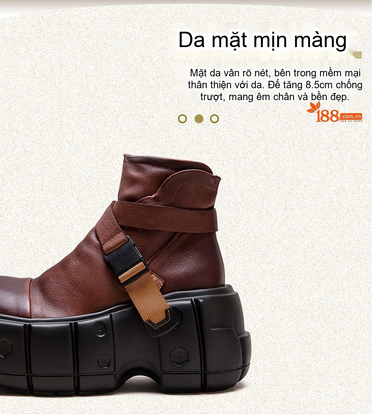 Boot Martin Nữ Da Bò Cổ Cao Đế Bánh Mì Chiều Cao Đế Khoảng 6cm Phong Cách Anh Quốc Màu Đen, Nâu chi tiết 3