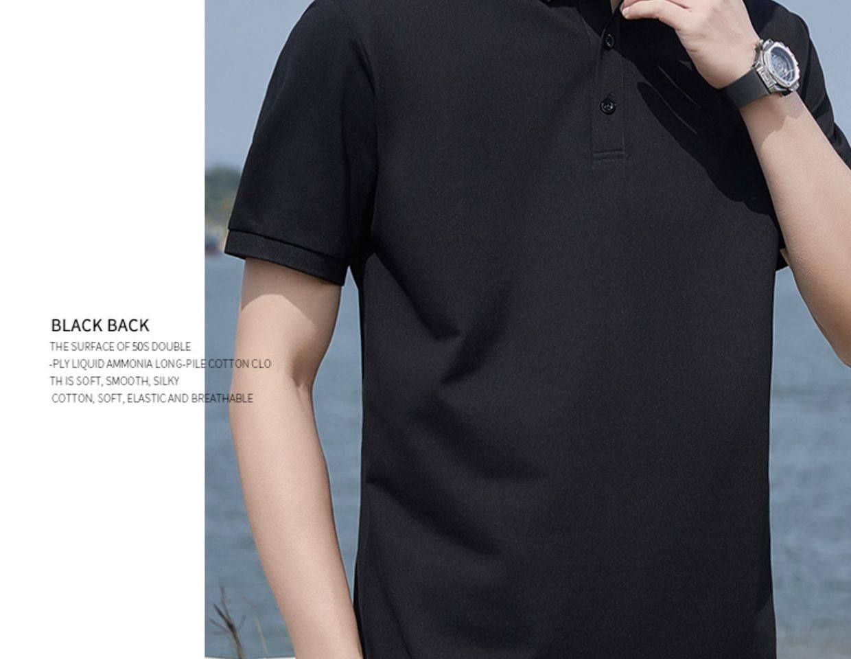 Áo Polo Nam Tay Ngắn Cotton Pima, Vải Mesh Thoáng Khí Màu Đen, Xám chi tiết 25
