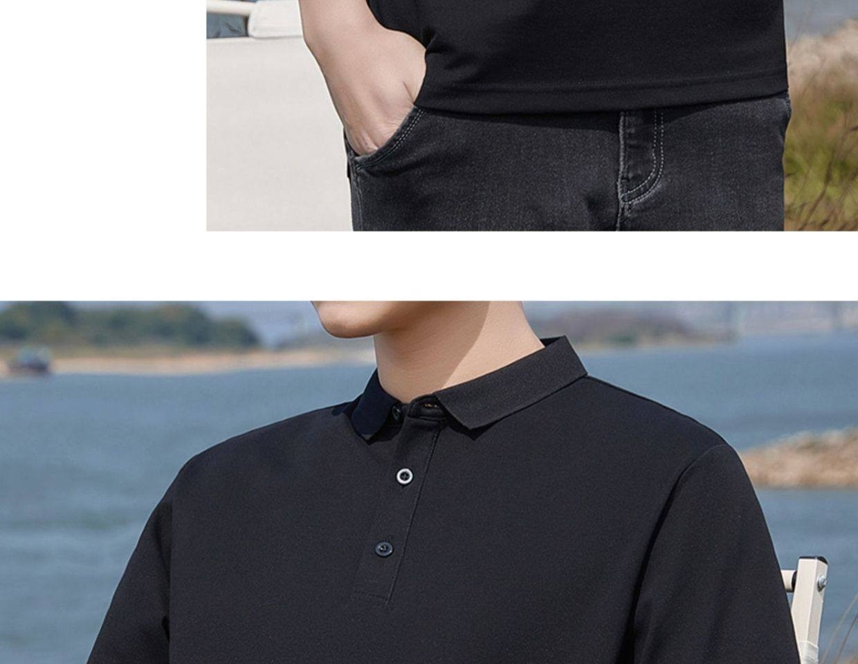 Áo Polo Nam Tay Ngắn Cotton Pima, Vải Mesh Thoáng Khí Màu Đen, Xám chi tiết 26