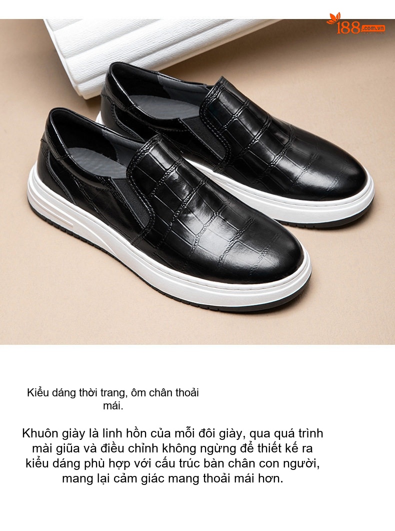 Giày Lười Nam Da Bóng Chiều Cao Đế Khoảng 3cm Màu Đen, Trắng chi tiết 3