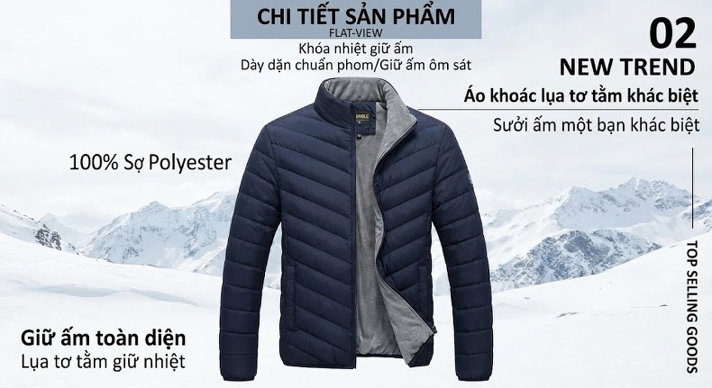 Áo Khoác Bông Nam Trung Niên Cổ Bẻ Dáng Trung Dài Màu Xám, Xanh Navy chi tiết 5