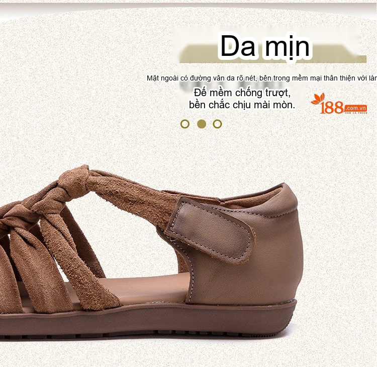 Dép Sandal Nữ Quai Dệt Thủ Công Đế Bệt Thoáng Khí Khóa Dán Phong Cách La Mã Đế Cao 3cm - 4cm Màu Vàng, Xanh Lá, Nâu chi tiết 4