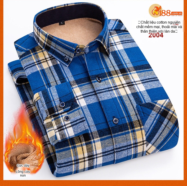 Áo Sơ Mi Nam Ca Rô Lông Cừu Non Cotton Dày Dặn Giữ Ấm Màu Đen, Đỏ, Xanh Dương, Xanh Lá... chi tiết 31