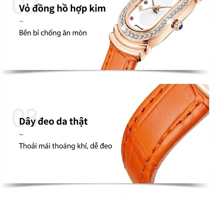 Đồng Hồ Nữ Thời Trang Dây Da Mặt Đính Đá Nhiều Màu chi tiết 14