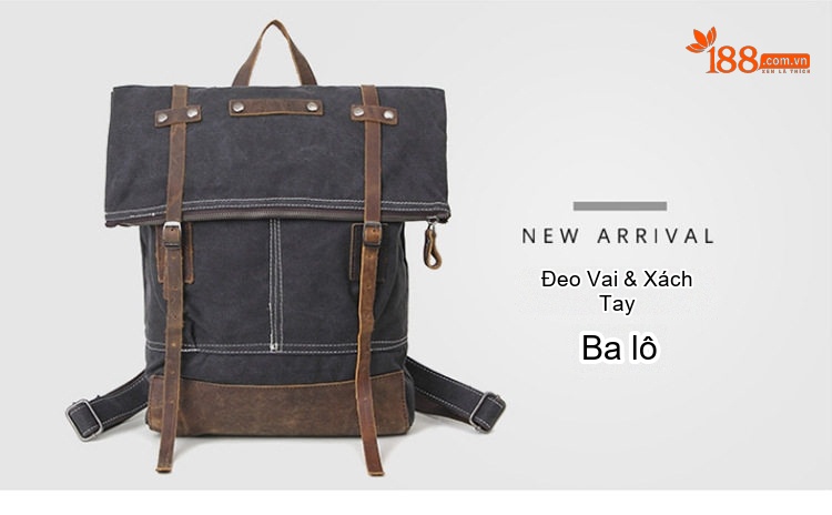 Túi Đeo Vai/Đeo Lưng Vải Canvas Phong Cách Âu Mỹ Retro Phối Da Thật Màu Xanh Quân Đội, Đen, Hồng Đào, Kaki... chi tiết 2