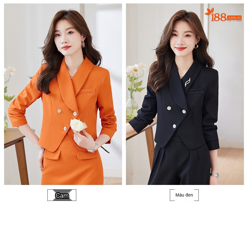 Bộ Vest Nữ Quần Ống Rộng Công Sở Cao Cấp Màu Đen, Tím, Cam, Xanh Lá chi tiết 9