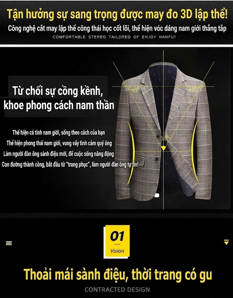 Áo Khoác Blazer Nam Kẻ Sọc Dáng Ôm Phong Cách Hàn Quốc Thanh Lịch Màu Xám, Xanh Dương chi tiết 2