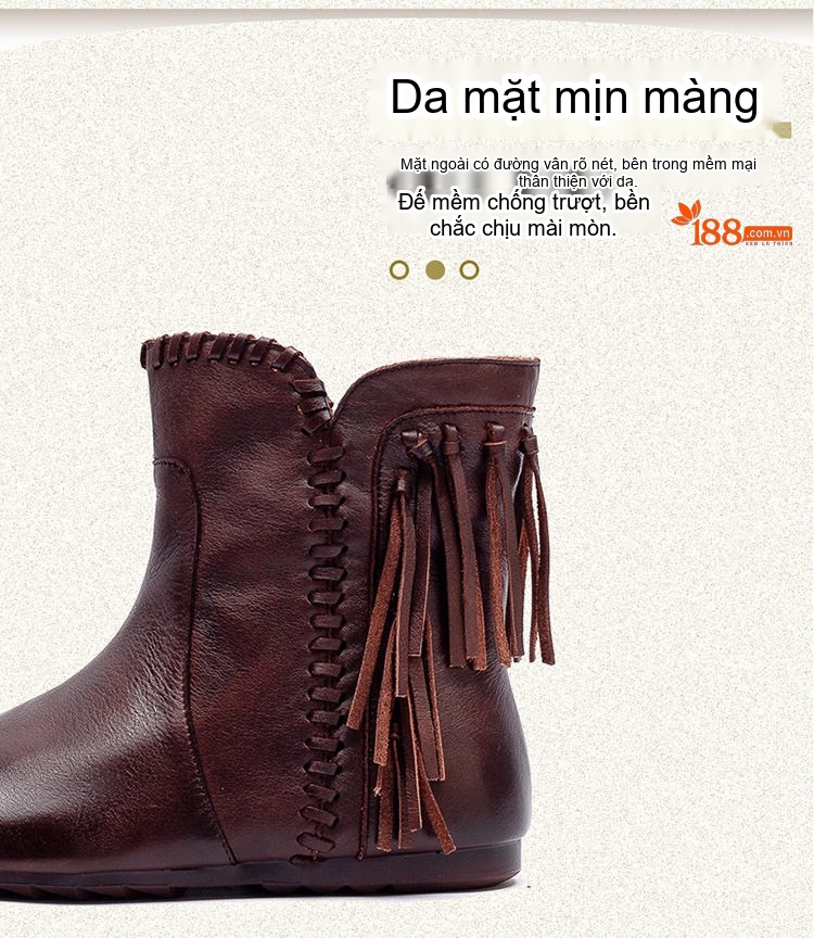 Boot Nữ Da Bò Cổ Ngắn Phong Cách Anh Chiều Cao Đế Khoảng 2cm Màu Nâu, Xám chi tiết 3