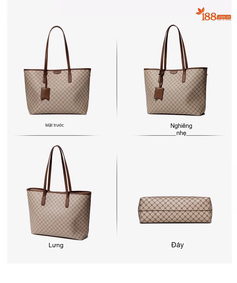 Túi Tote Nữ Fansman Họa Tiết Chữ Lớn Sức Chứa Lớn Màu Nâu chi tiết 9