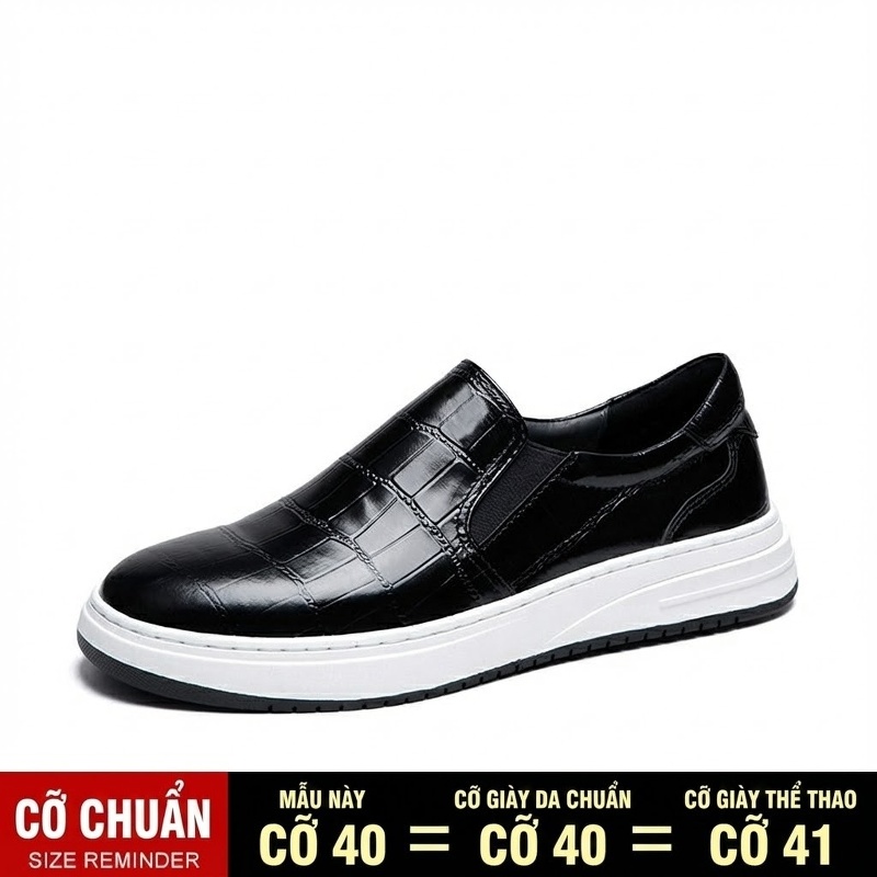 Giày Lười Nam Da Bóng Chiều Cao Đế Khoảng 3cm Màu Đen, Trắng