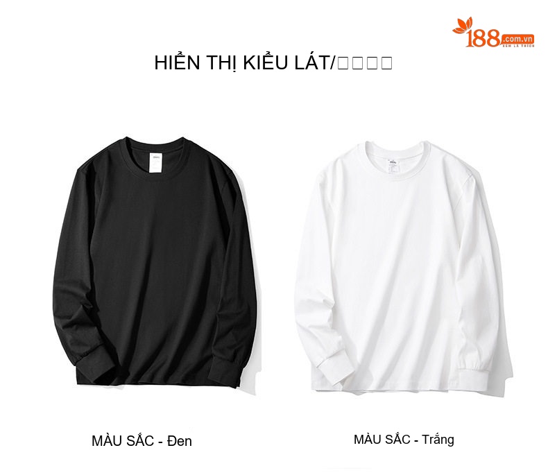 Áo Thun Tay Dài Nam Cotton 300g Cổ Tròn Màu Nâu, Xám, Trắng, Đen... chi tiết 11