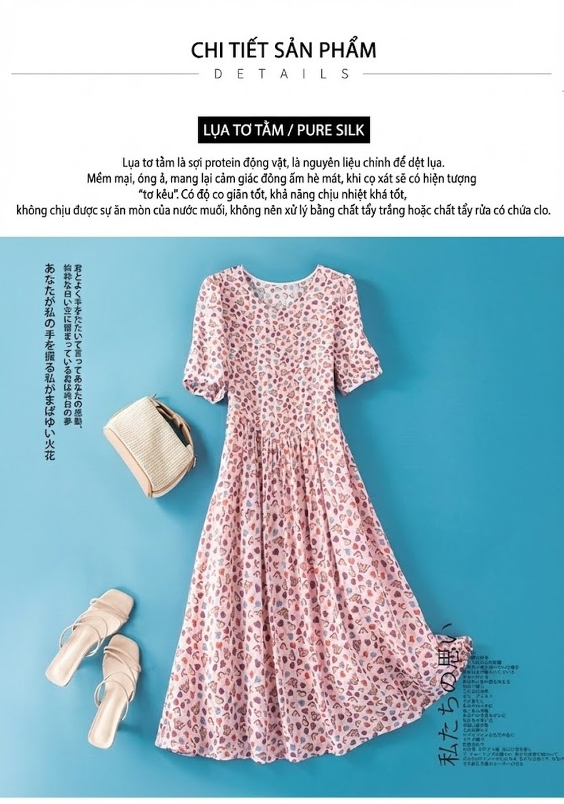 Váy Suông Nữ Dáng Rộng In Họa Tiết Giảm Tuổi Chất Liệu Cotton Màu Hồng Phấn, Đỏ, Xanh... chi tiết 5