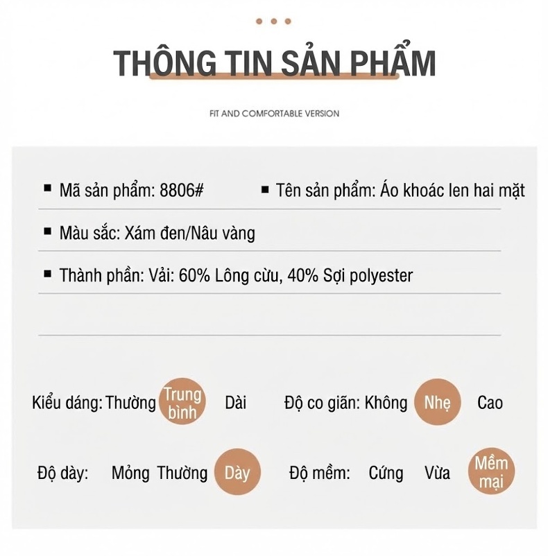 Áo Khoác Dạ Nam Dáng Dài Túi Hộp Lông Cừu Non Hai Mặt Màu Nâu, Xám chi tiết 16