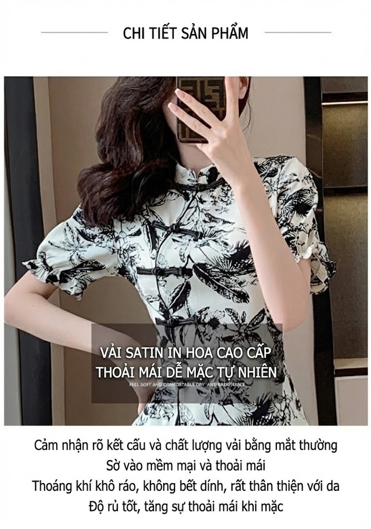 Set Bộ Áo và Quần Short Nữ In Họa Tiết Phong Cách Trung Hoa Cách Tân chi tiết 3