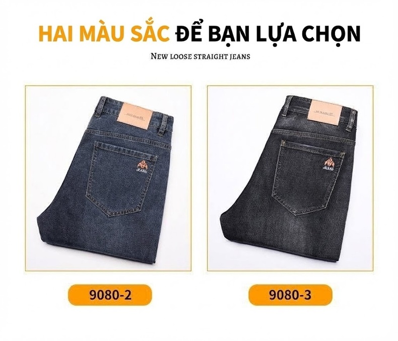 Quần Jean Nam Ống Đứng Dáng Rộng Thoải Mái Màu Xám Đen chi tiết 7