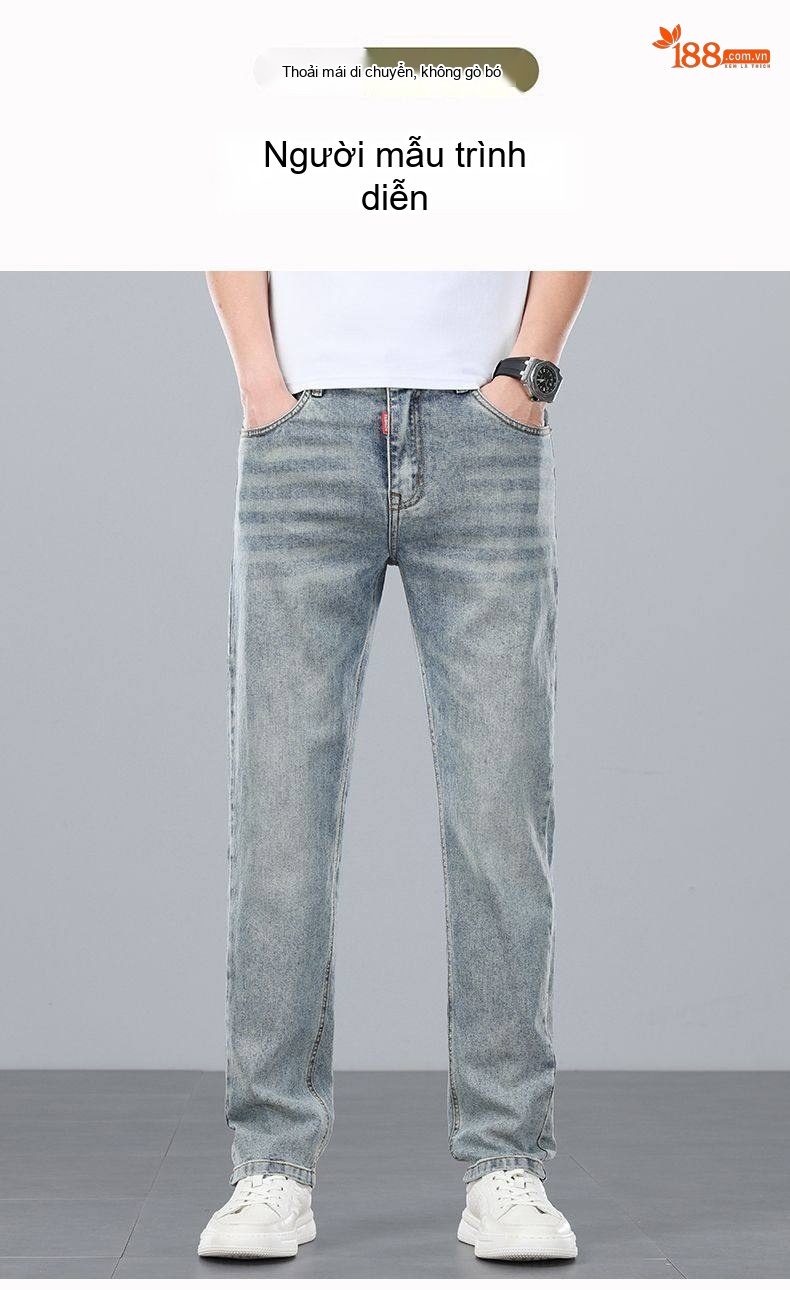 Quần Jean Nam Ống Suông Dáng Rộng Cotton Co Giãn Màu Xanh Nhạt, Xanh Đậm chi tiết 25